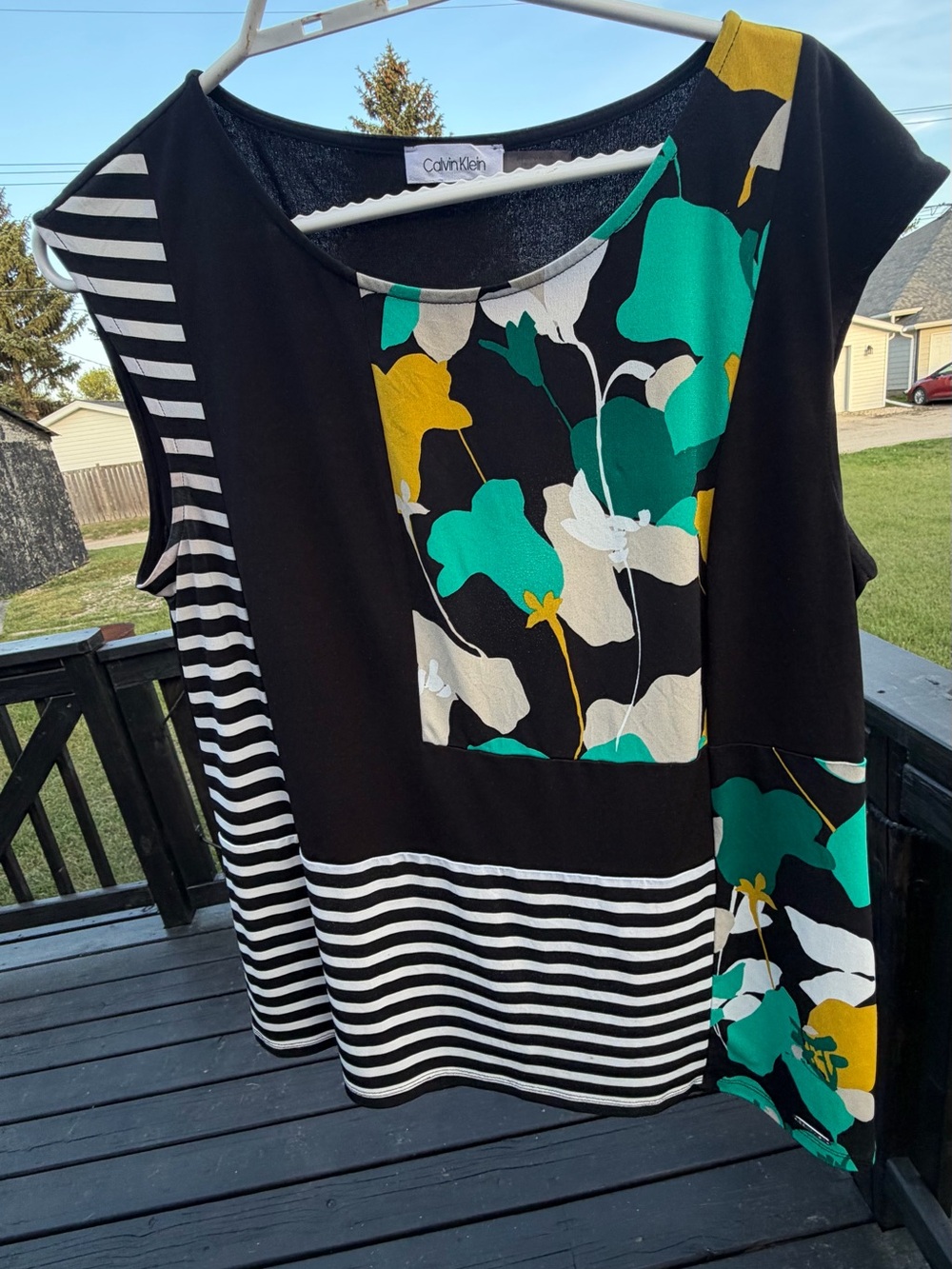 Calvin Klein Black Floral & Stripe Sleeveless Top